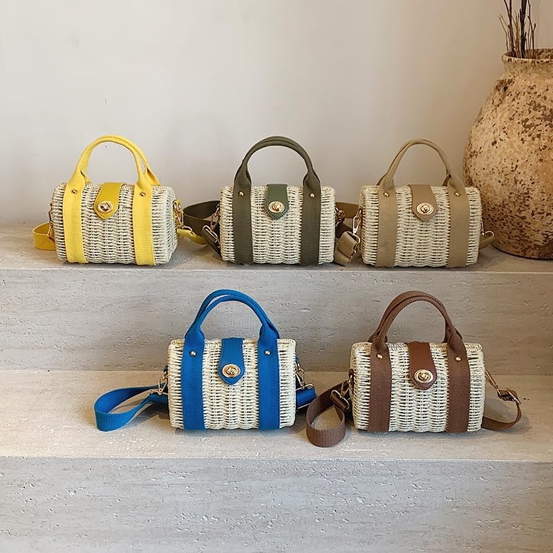 Women Straw Tote Handbag Straw Tote Handbag Summer Beach Crossbody Bag (Blue) - Image 5