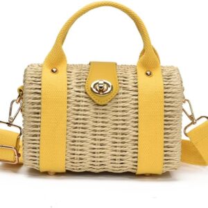 Women Straw Tote Handbag Straw Tote Handbag Summer Beach Crossbody Bag (Blue)