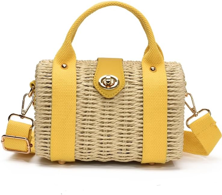 Women Straw Tote Handbag Straw Tote Handbag Summer Beach Crossbody Bag (Blue)