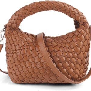 Women Woven Tote Small Crossbody Bag, Weave Quilted Purse Square Shoulder Bag Woven Handbag with Detachable Strap