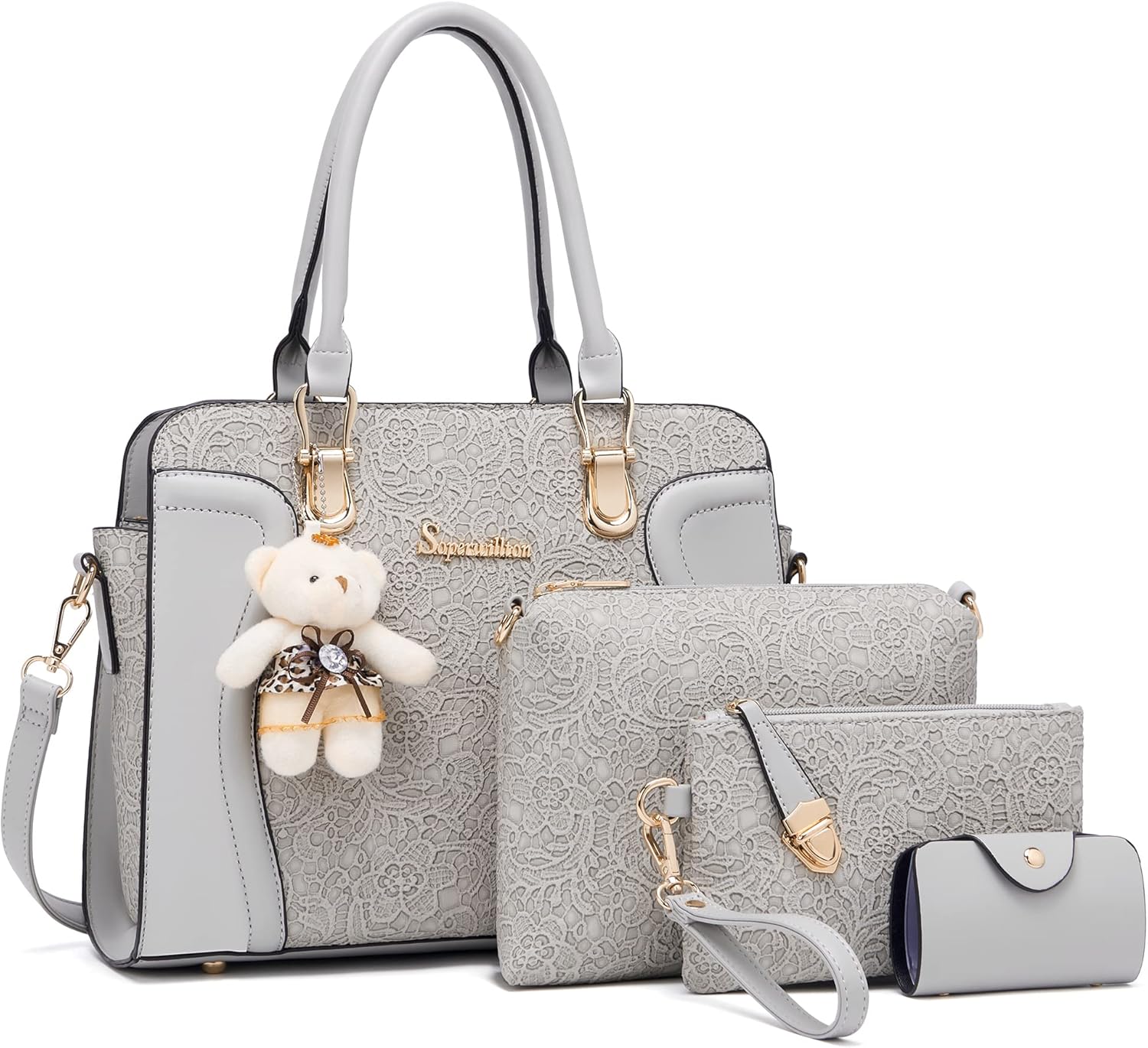 Women's Fashion Handbags Tote Bags Shoulder Bag Top Handle Satchel Purse Set 4pcs - Image 15