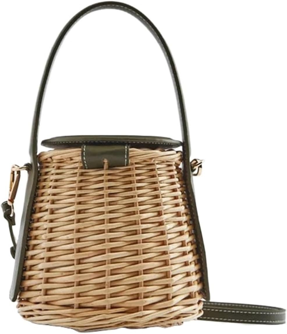 Women's Handbag Drowstring Straw Beach Bag Summer Woven Bucket Crossbody Shoulder Bags Bohemian Female Handmade Rattan Tote