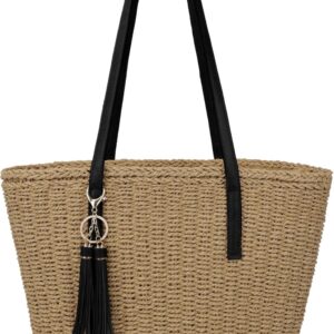 Womens Large Straw Tote Bag Handmade Woven Shoulder Handbag Summer Beach Purse with Tassel