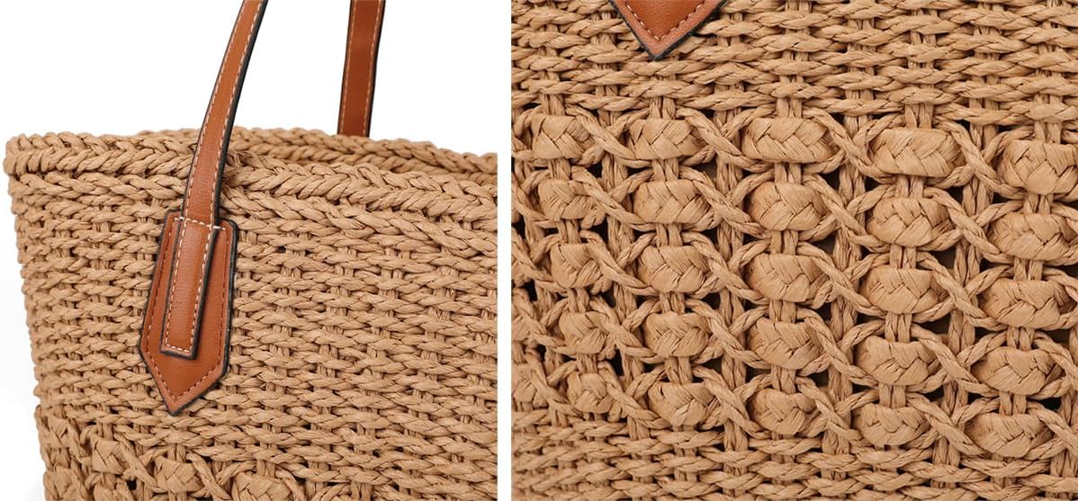 Women's Straw Shoulder Bag Large Rattan Woven Totes Summer Travel Beach Handbag Handmade Top Handle Purse - Image 6