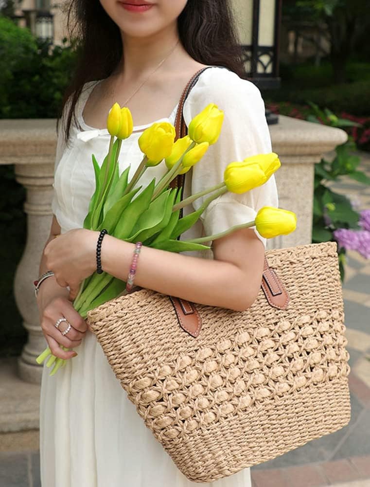 Women's Straw Shoulder Bag Large Rattan Woven Totes Summer Travel Beach Handbag Handmade Top Handle Purse - Image 8