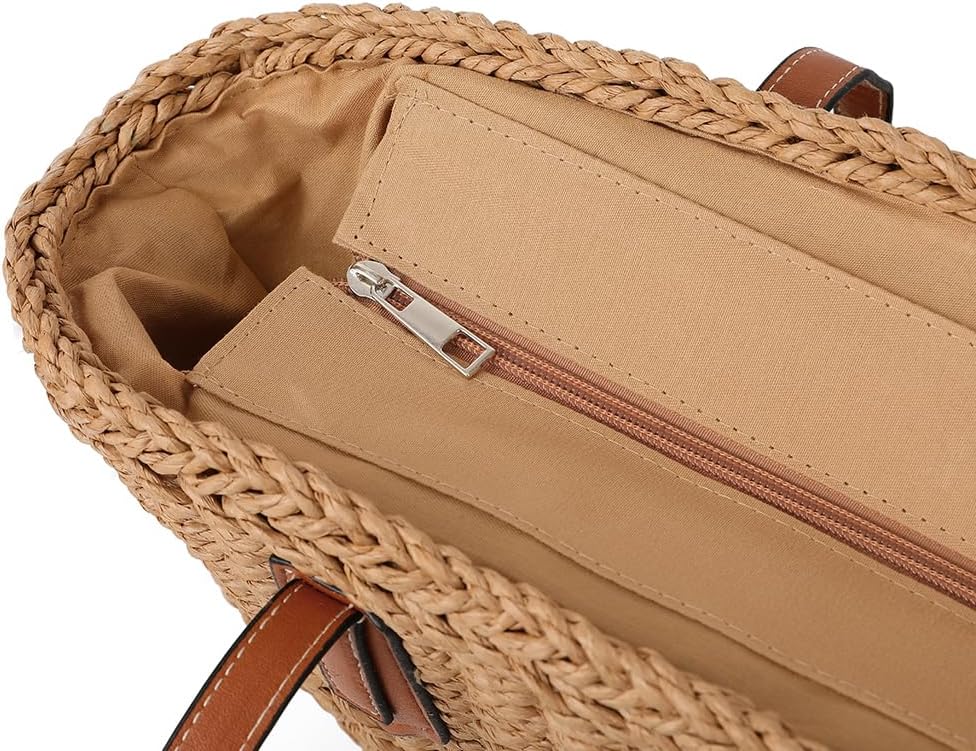 Women's Straw Shoulder Bag Large Rattan Woven Totes Summer Travel Beach Handbag Handmade Top Handle Purse - Image 4