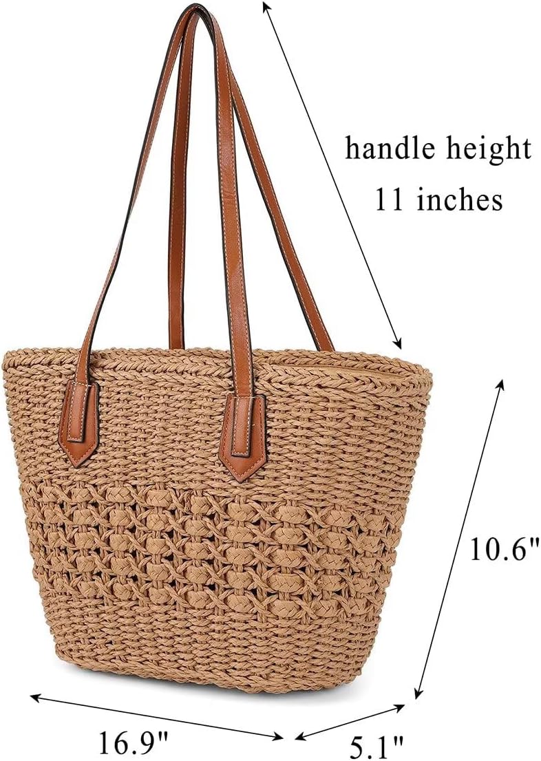 Women's Straw Shoulder Bag Large Rattan Woven Totes Summer Travel Beach Handbag Handmade Top Handle Purse - Image 2