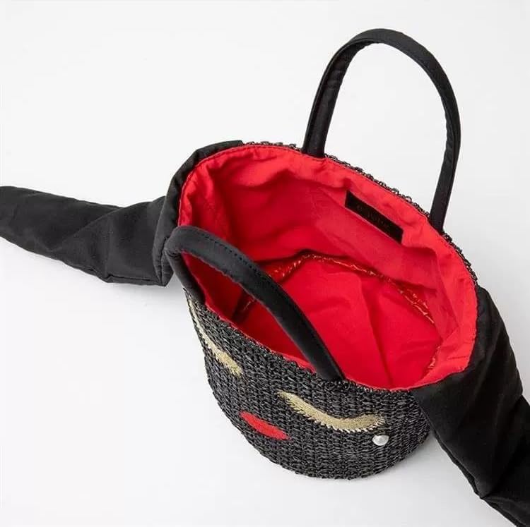 Women's Straw Tote Bag with Eyelashes & Lips Design, Bohemian Handwoven Beach Bag, Lightweight Woven Purse with Drawstring for Picnic, Travel, Shopping, Daily Use - Image 2