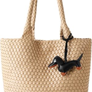 Woven Summer Beach Tote Bag Handbags Womens Purse - Vegan Leather Shoulder Bags Large Travel Totes