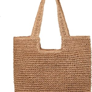 YAVCOOL Straw Beach Bags for Women Woven Beach Tote Bag Casual Boho Large Shoulder Handbags Purse for Vacation Holiday