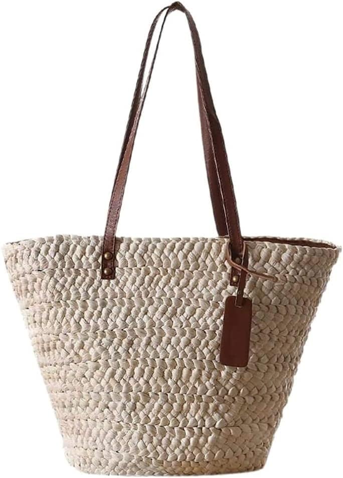 YIRENZUI Summer Straw Bags Women Handmade Woven Basket Shoulder Bags Beach Travel Large Capacity Tote Bags One Shoulder is Best