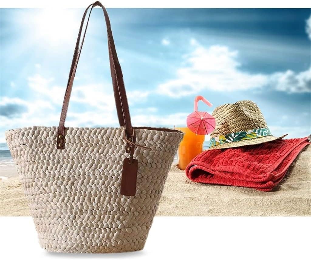 YIRENZUI Summer Straw Bags Women Handmade Woven Basket Shoulder Bags Beach Travel Large Capacity Tote Bags One Shoulder is Best - Image 7